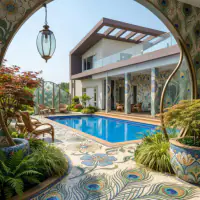 Art Nouveau style: the same backyard, organic curves with floral motifs