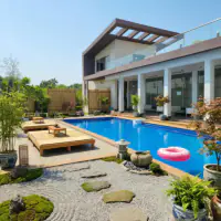 Japanese Design style: the same backyard, wabi-sabi beauty with bamboo accents