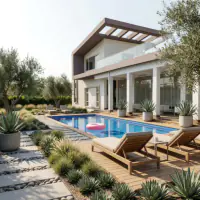 Modern style: the same backyard, clean lines with natural materials