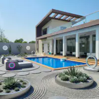 Retro Futuristic style: the same backyard, vintage vision of tomorrow