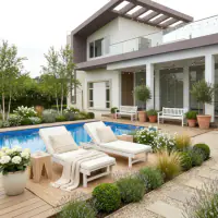 Scandinavian style: the same backyard, cozy hygge with light wood tones