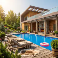 Ski Chalet style: the same backyard, alpine coziness with wood beams