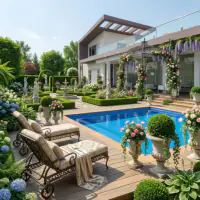 Traditional style: the same backyard, timeless elegance with antique pieces